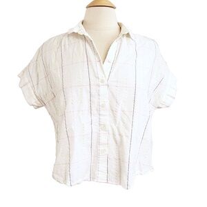 Madewell Womens Hilltop Short Sleeve Top Blouse Shirt S Small Neon Windowpane